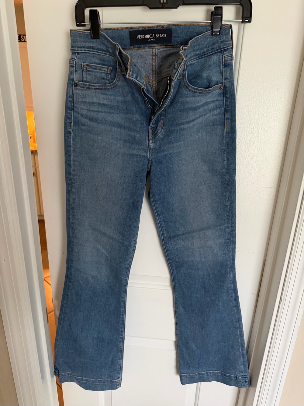 Veronica Beard Light-Mid Wash Blue Flare Jeans